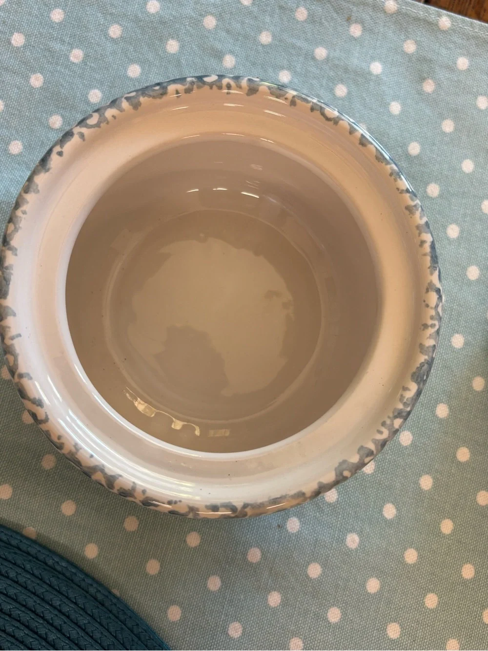 Blue Heart Sponge Pattern Crock with Lid County Kitchen Farmhouse Cottage Core